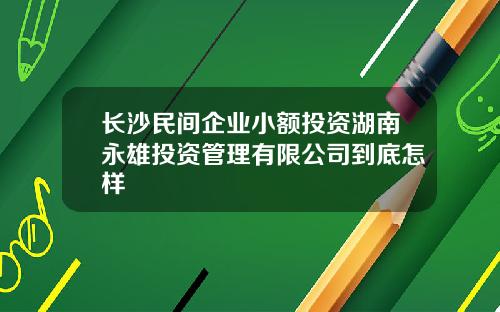 长沙民间企业小额投资湖南永雄投资管理有限公司到底怎样