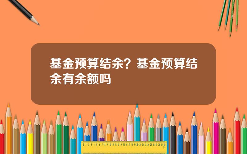 基金预算结余？基金预算结余有余额吗