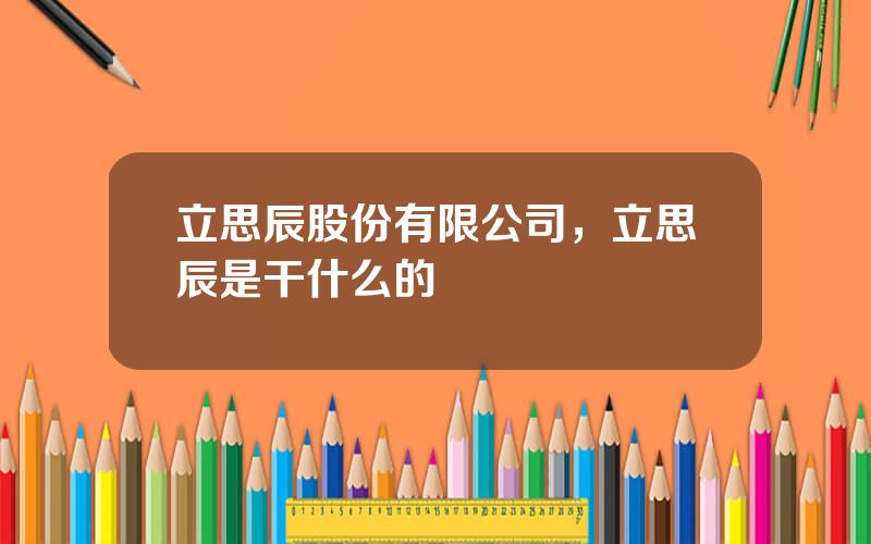 立思辰股份有限公司，立思辰是干什么的