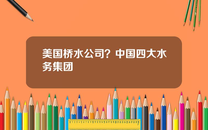 美国桥水公司？中国四大水务集团